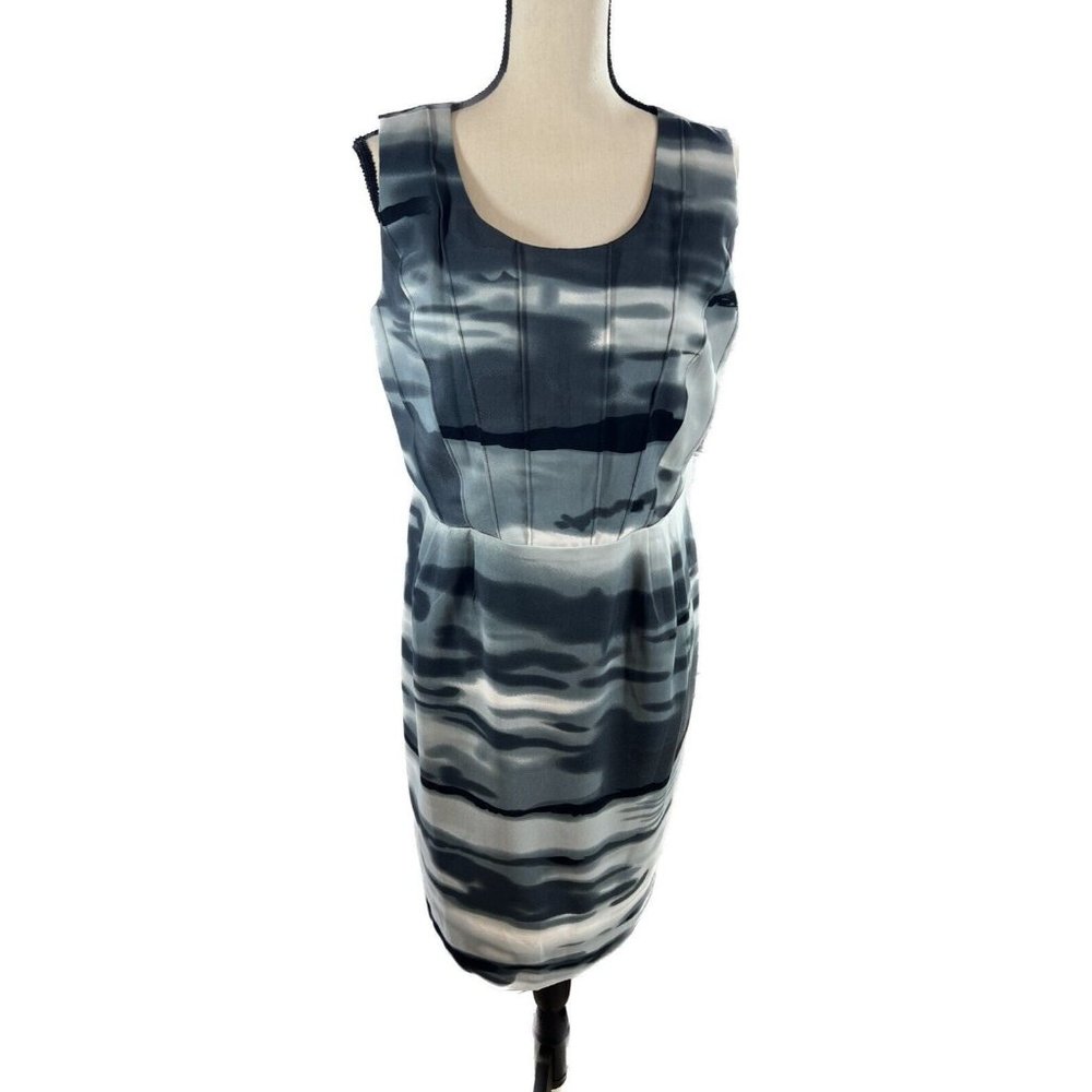 Women's Emma & Michelle Black And Grey Sleeveless Pattern Sheath Dress SZ 12